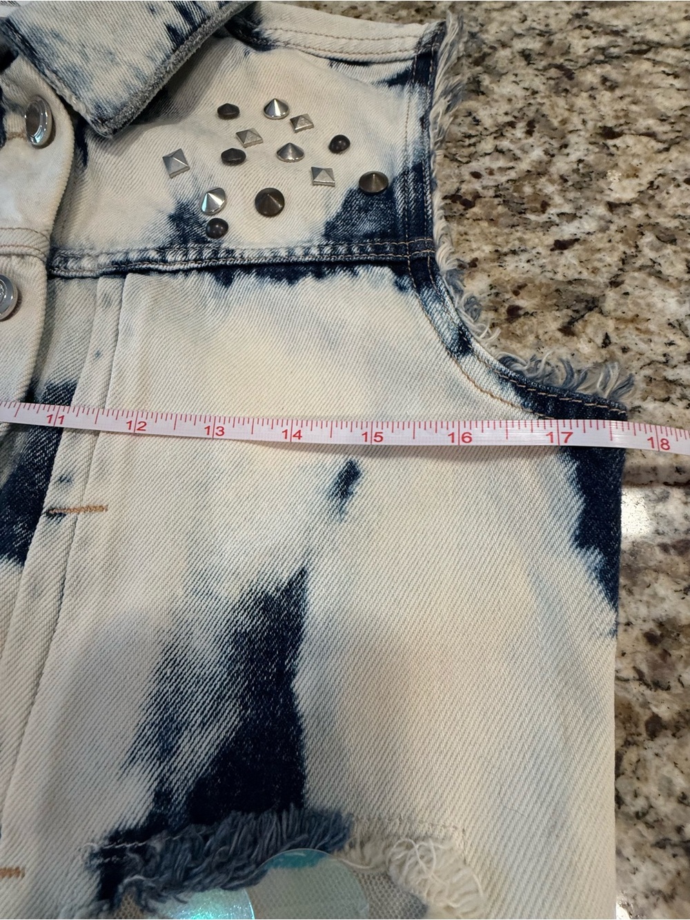 Relish tie dye sequin metal stud denim jeans vest SZ SM - Picture 10 of 12